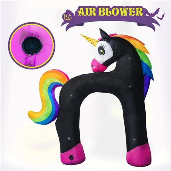 11 Ft Giant Halloween Inflatables Unicorn Arch Decorations Rainbow Skeleton - Picture 4 of 6